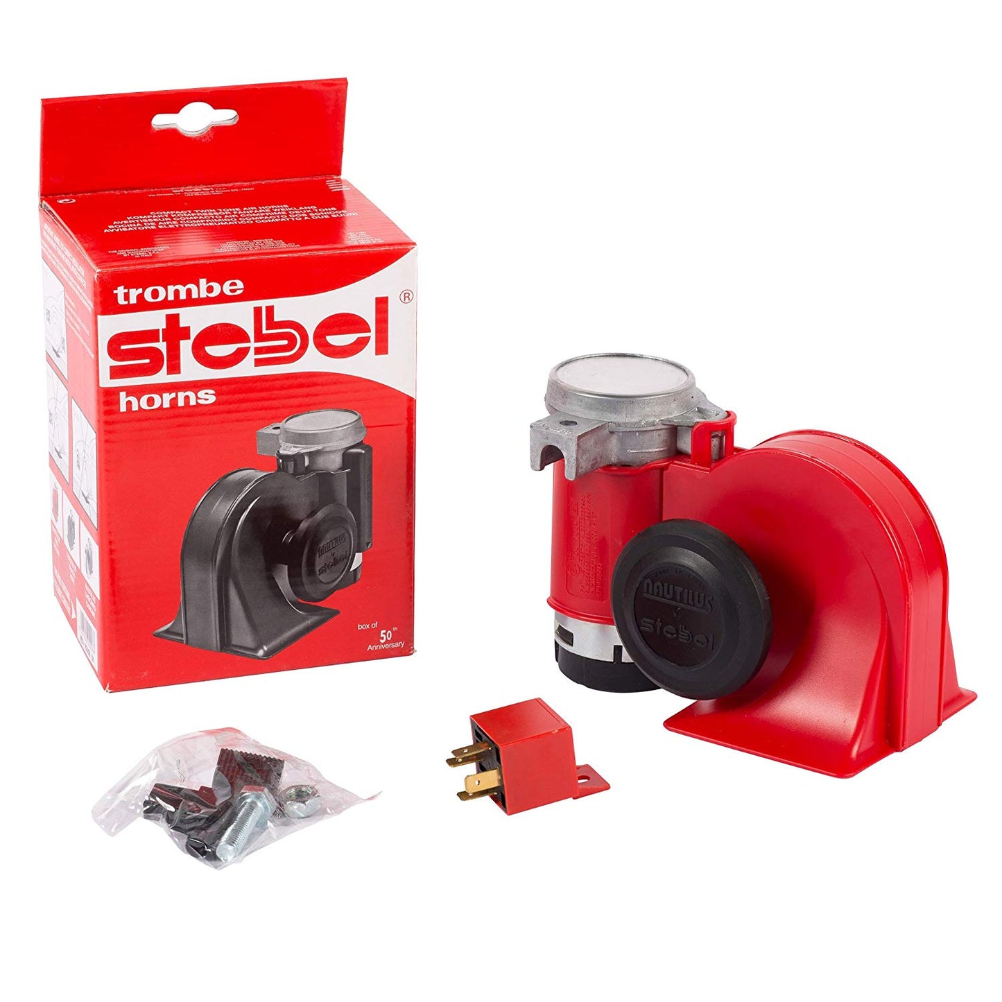 Stebel Nautilus Compact Twin Air Horn Universal for Cars, Trucks, Boats, ATVS, Motorcycles and Scooters (Red)