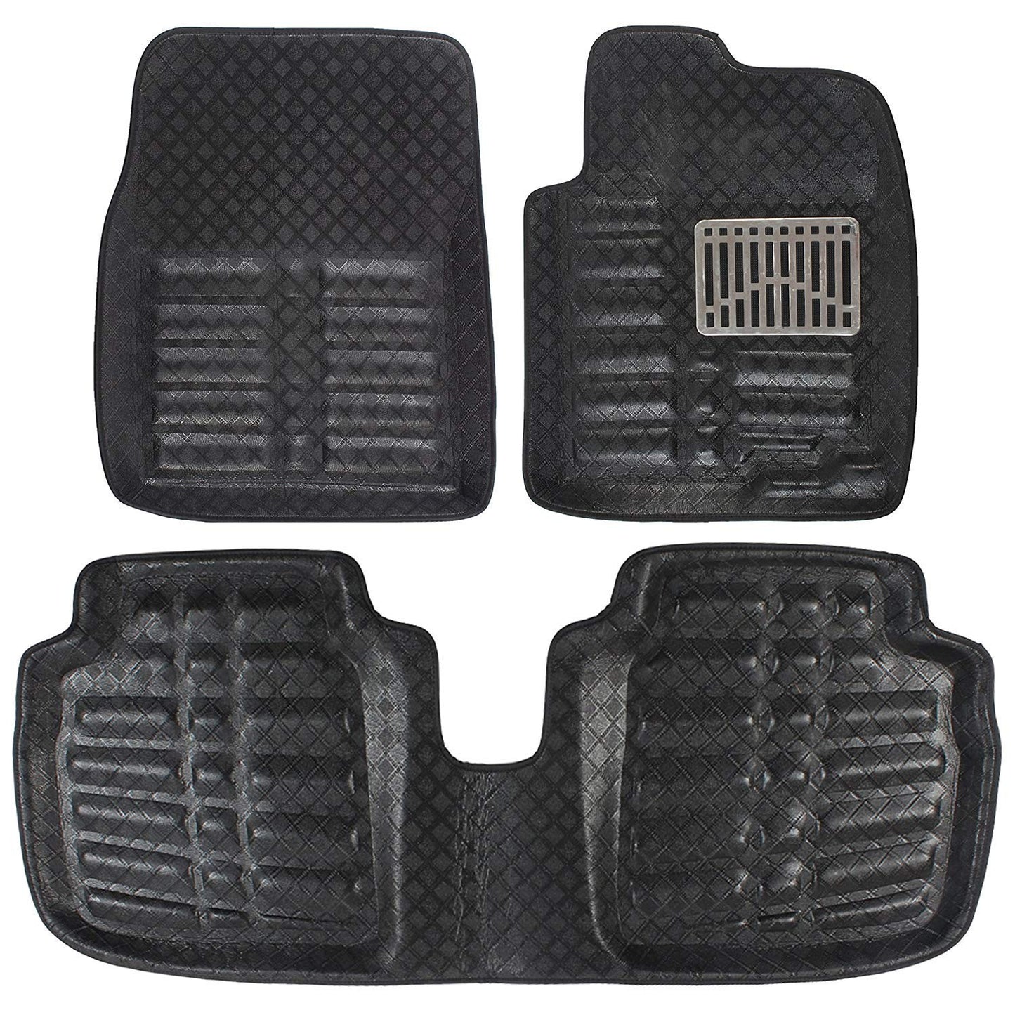 Oshotto 4D Artificial Leather Car Floor Mats For KIA Sonet - Set of 3 (2 pcs Front & one Long Single Rear pc) - Black
