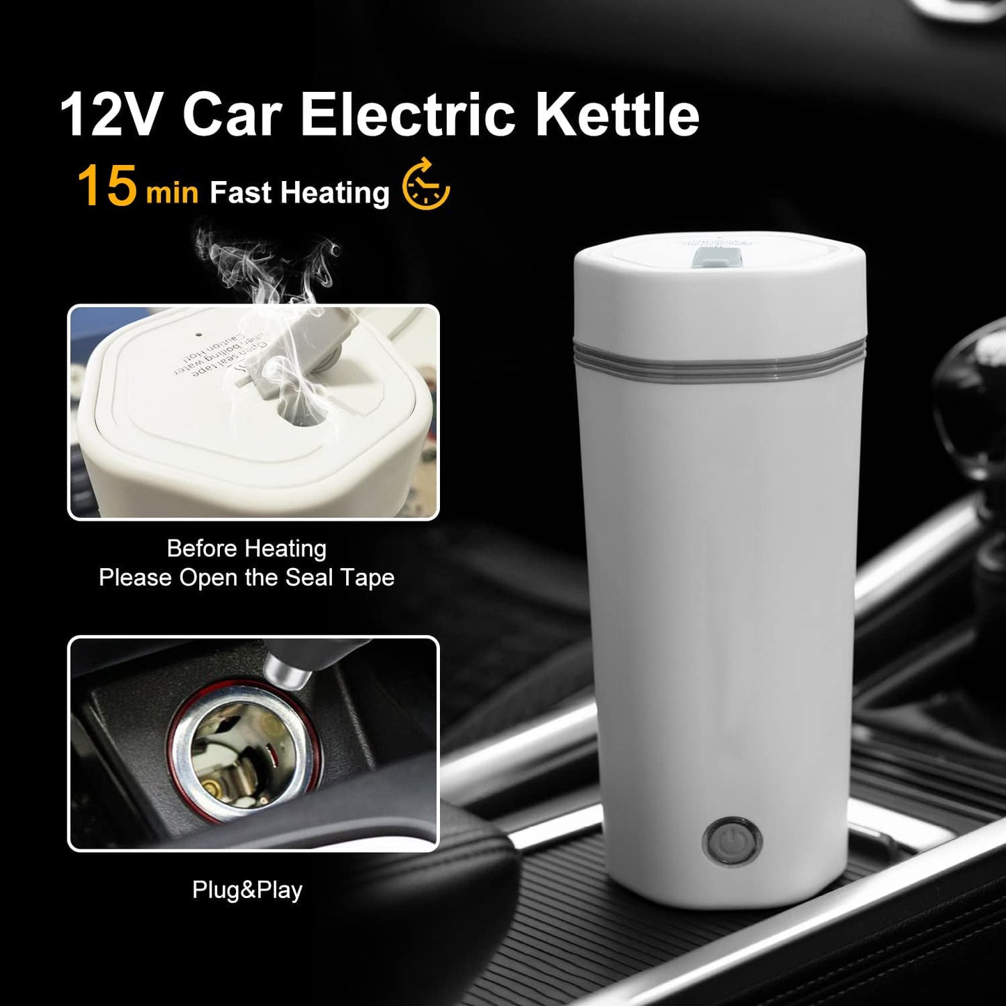 Oshotto 12V Portable Electric Kettle Cup Stainless Steel Electric Kettle Auto Shut-off For Travel Camping, Road Trip for Cars (350ml)