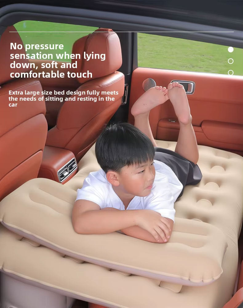 Oshotto Self-Inflating Car Air Mattress with Built-in Electric Pump – Portable Inflatable Travel Bed for Back Seat, Camping & Road Trips – Fast Inflation, Durable & Comfortable (Beige)