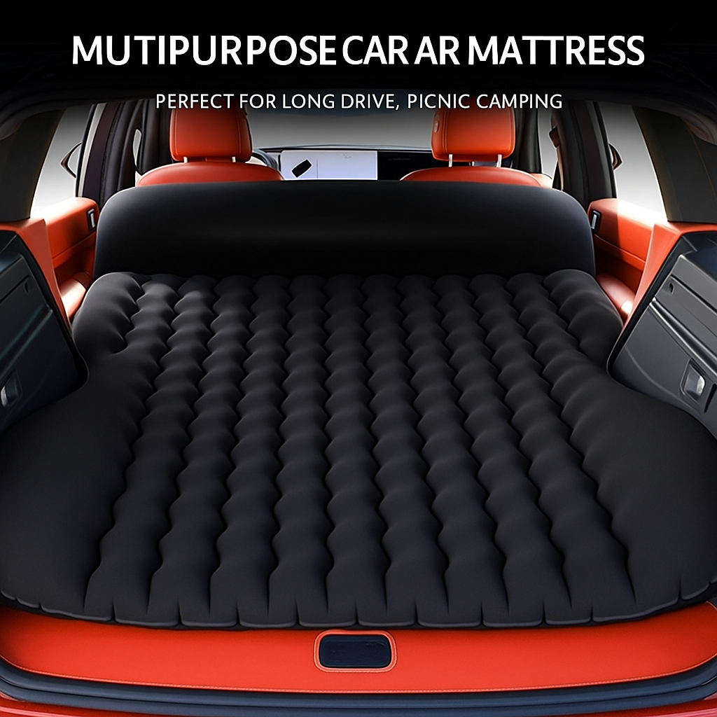 Oshotto Self-Inflating Car Air Mattress for SUV - Thick & Comfortable Trunk Camping Bed, Fits Most SUVs, Trucks | Portable Inflatable Travel Bed for Road Trips & Outdoors | Built-in Pump (Black)