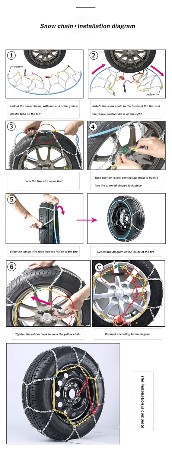 Oshotto 12mm Metal Snow Chain Alloy Snow Chain Anti Skid Tire Chain for Cars, SUVs, Minivans-Set of 2