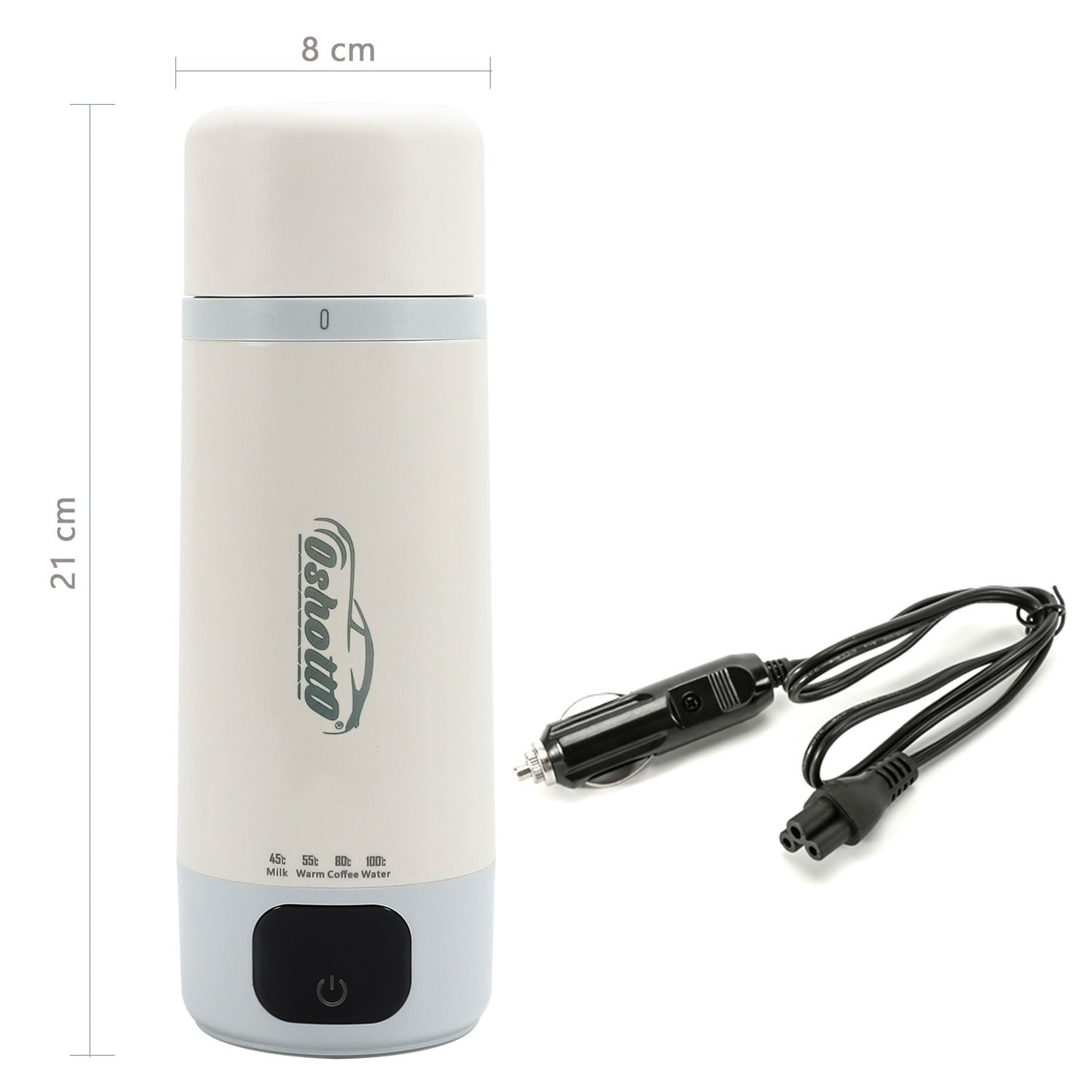 Oshotto 12/24V (CK02) Car Electric Water Kettle with LCD Digital 4 Temperature Auto Shut-off 304 Stainless Steel Liner Leak-Proof For Travel Camping, Road Trip for Cars (350ml)