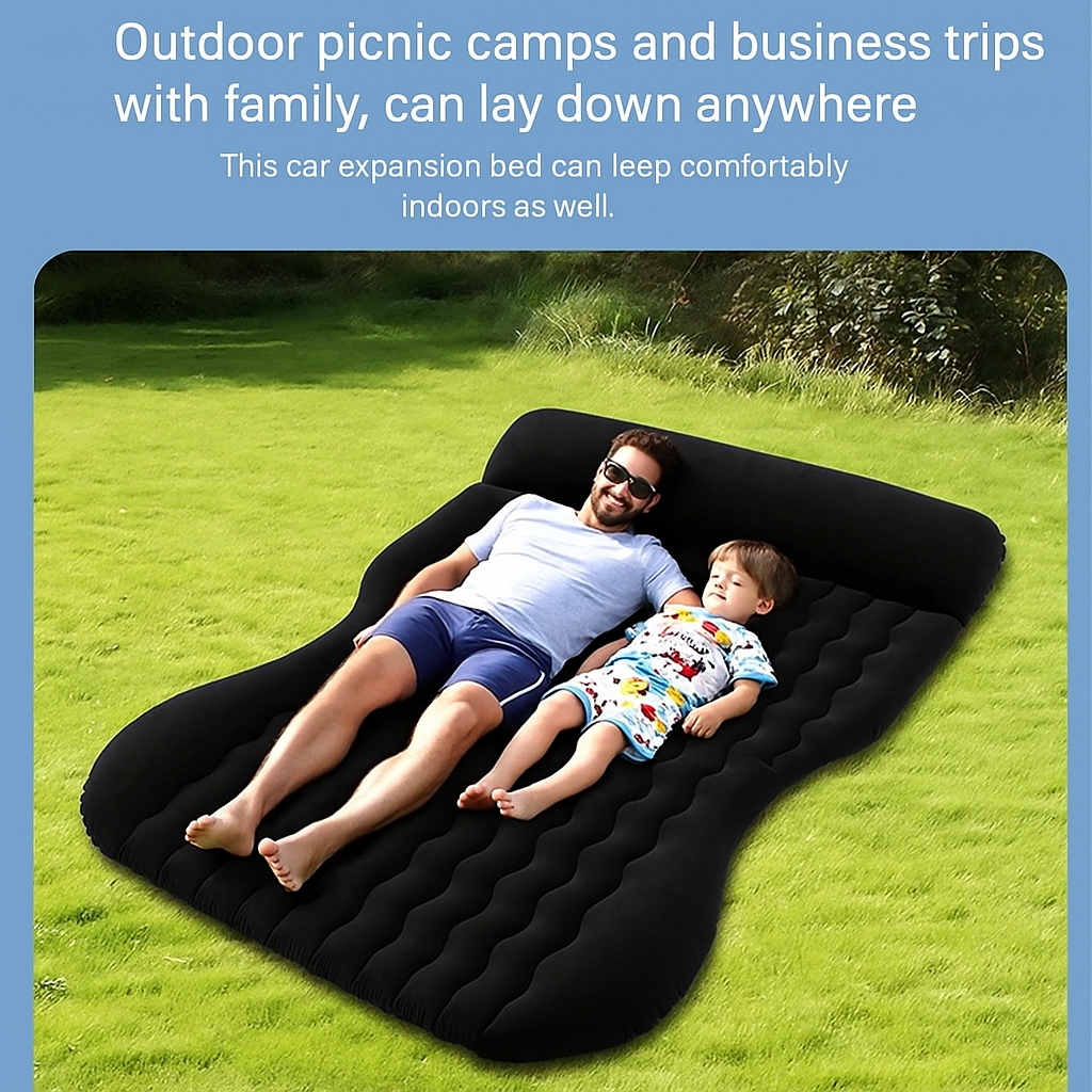 Oshotto Self-Inflating Car Air Mattress for SUV - Thick & Comfortable Trunk Camping Bed, Fits Most SUVs, Trucks | Portable Inflatable Travel Bed for Road Trips & Outdoors | Built-in Pump (Black)