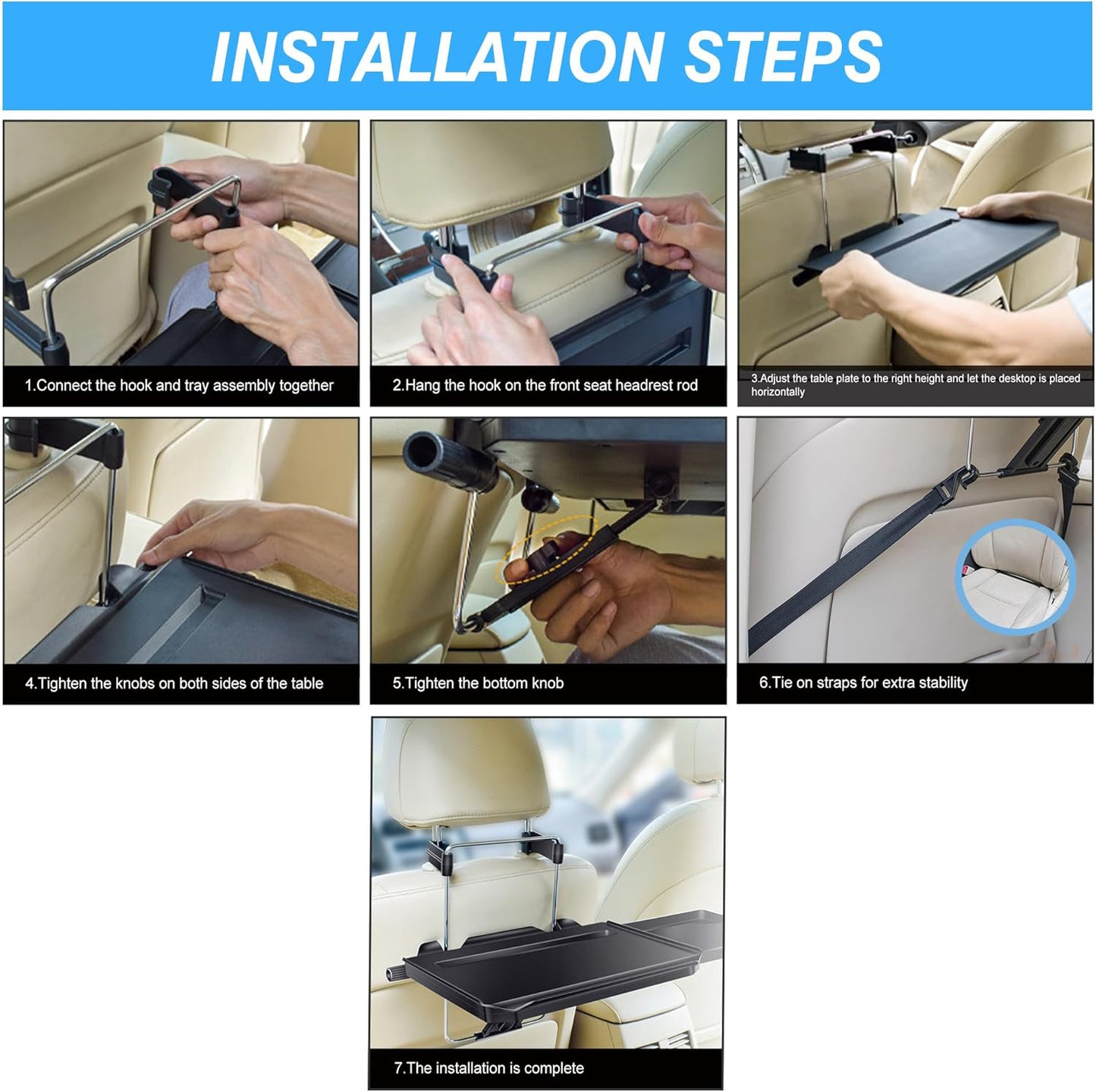 Oshotto (FT-08) Car Back Seat Tray Table with Phone Mount, Foldable Laptop Desk and Food Eating Tray for Vehicles (Black)