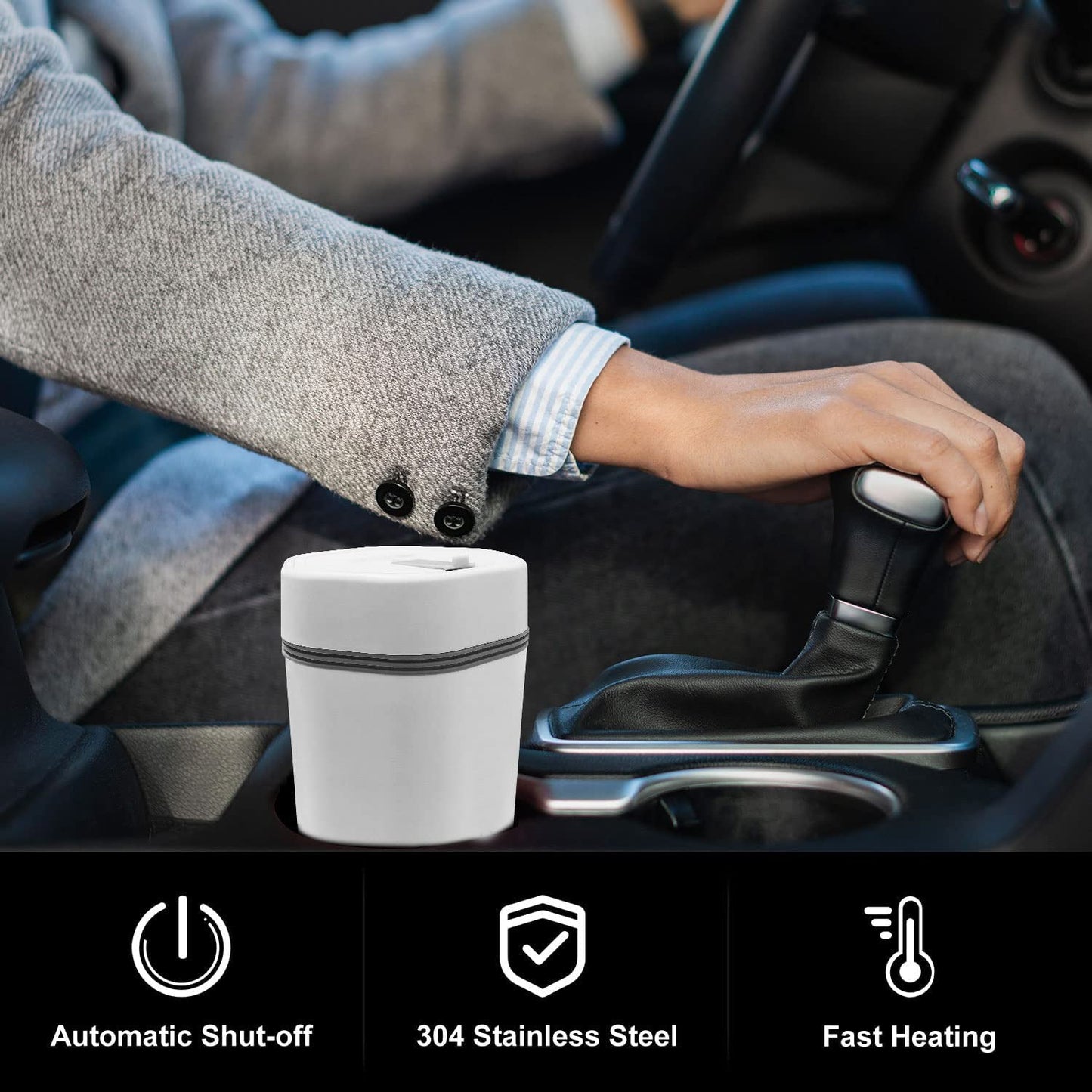 Oshotto 12V Portable Electric Kettle Cup Stainless Steel Electric Kettle Auto Shut-off For Travel Camping, Road Trip for Cars (350ml)