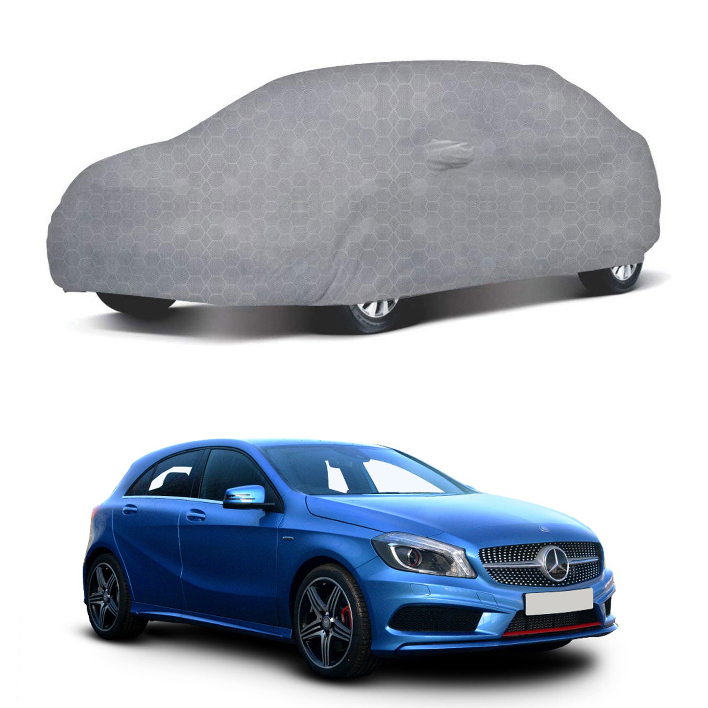 Oshotto 100% Dust Proof, Water Resistant Grey Car Body Cover with Mirror Pocket For Mercedes A-Class A-180 (2015-2019)