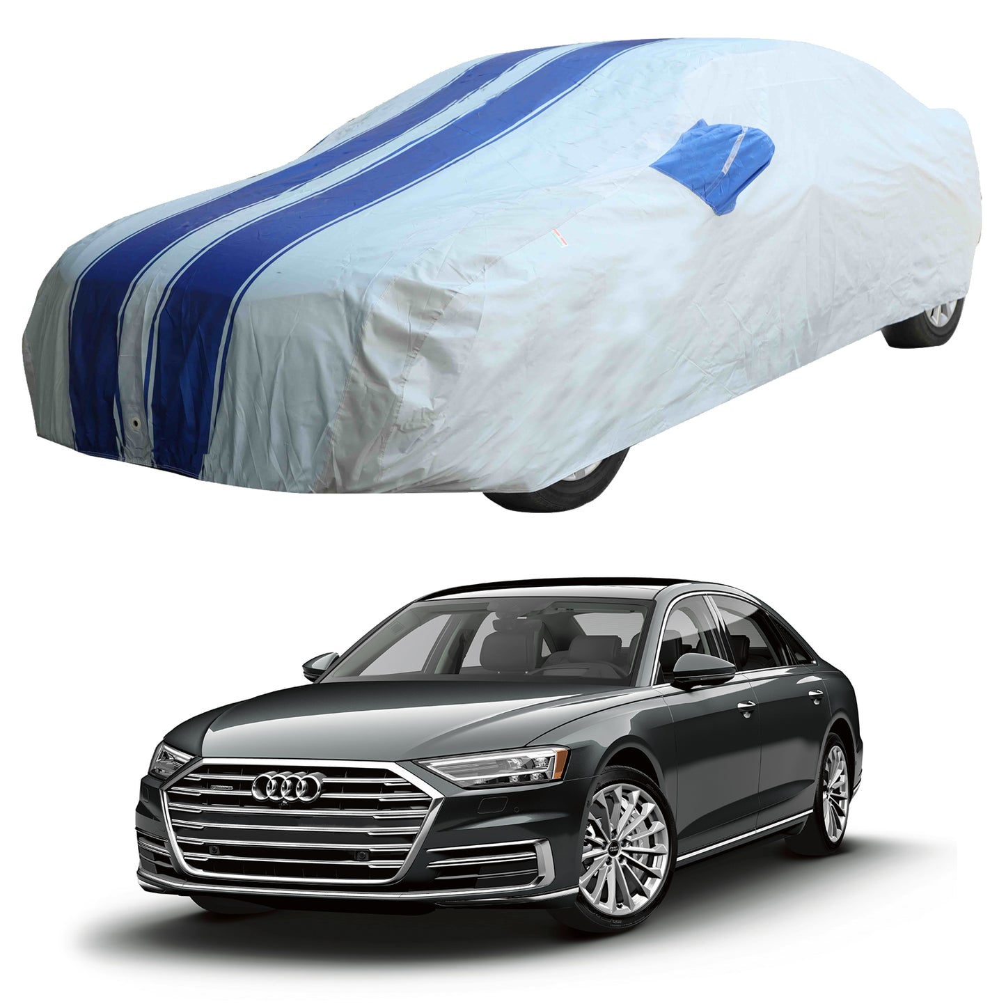Oshotto 100% Blue dustproof and Water Resistant Car Body Cover with Mirror Pockets For Audi A8