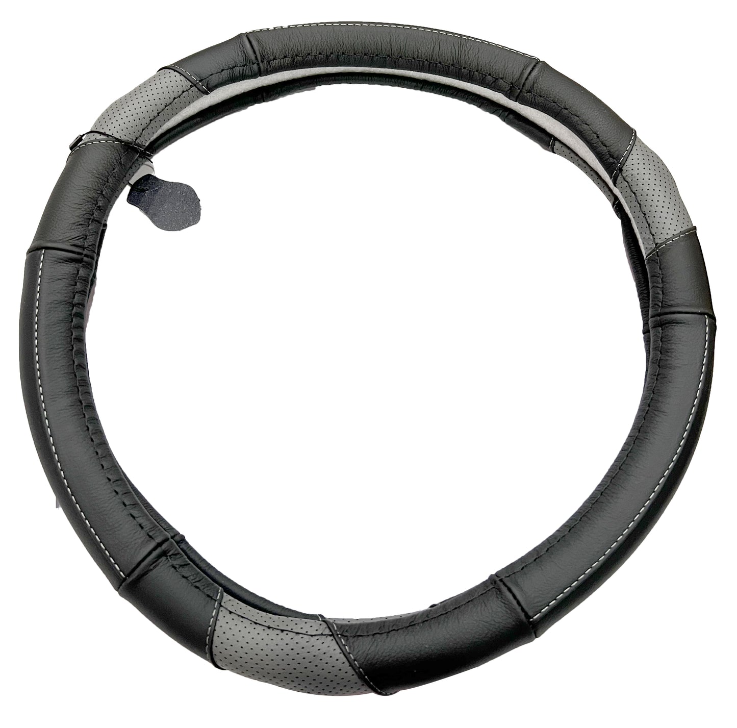 Oshotto SC-010-A Leather Car Steering Cover (Black, Grey, Medium)
