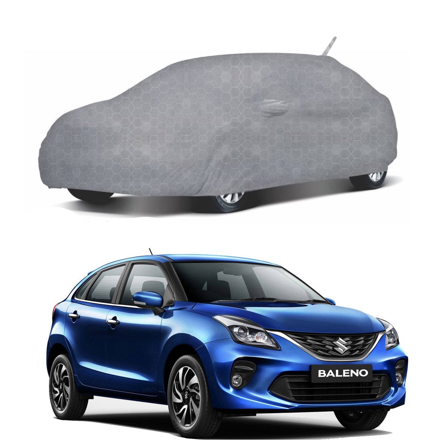 Oshotto 100% Dust Proof, Water Resistant Grey Car Body Cover with Mirror & Antenna Pocket For Maruti Suzuki Baleno 2022 Onwards