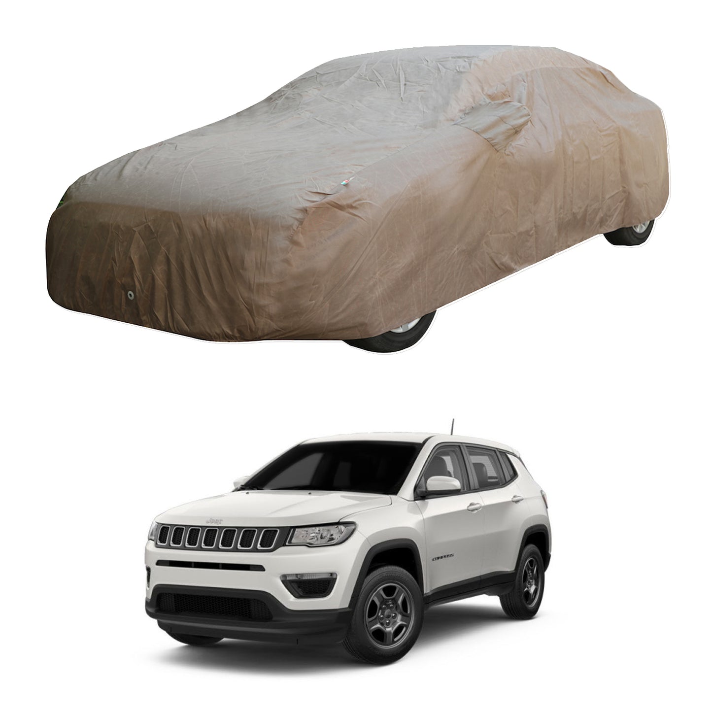 Oshotto Brown 100% Waterproof Car Body Cover with Mirror Pockets For Jeep Compass