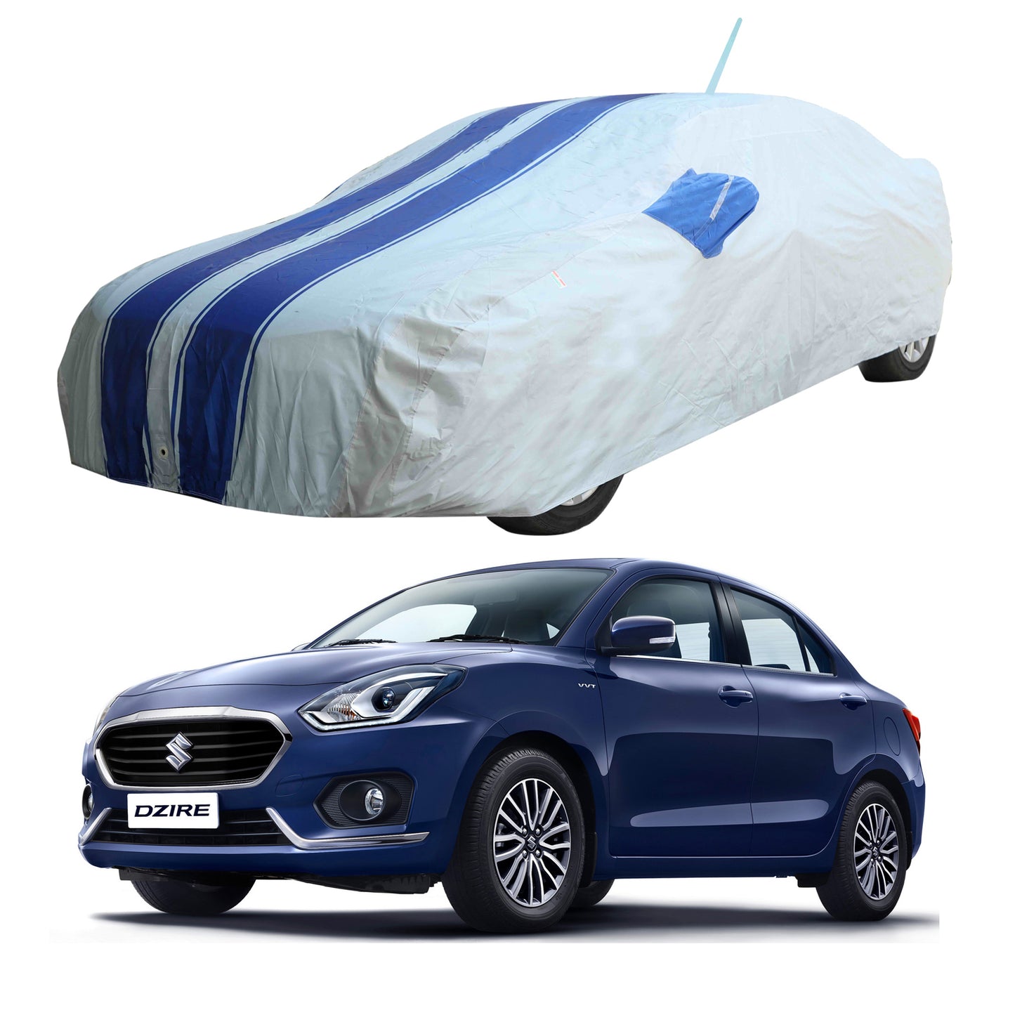 Oshotto 100% Blue dustproof and Water Resistant Car Body Cover with Mirror & Antenna Pockets For Maruti Suzuki Swift Dzire 2012-2023