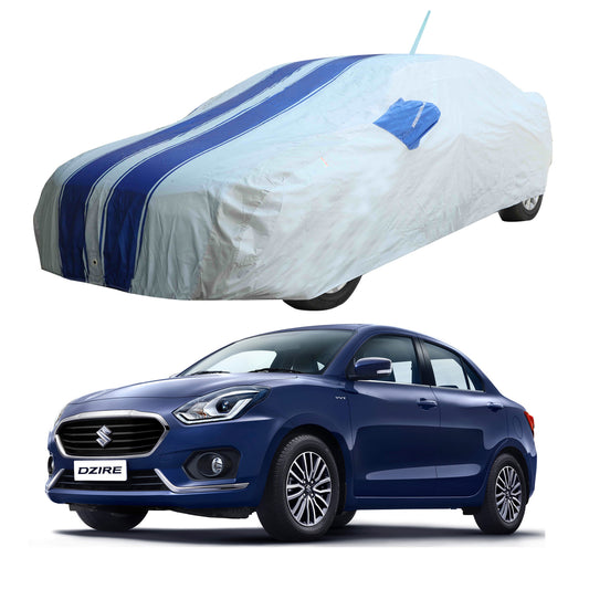 Oshotto 100% Blue dustproof and Water Resistant Car Body Cover with Mirror & Antenna Pockets For Maruti Suzuki Swift Dzire 2012-2023