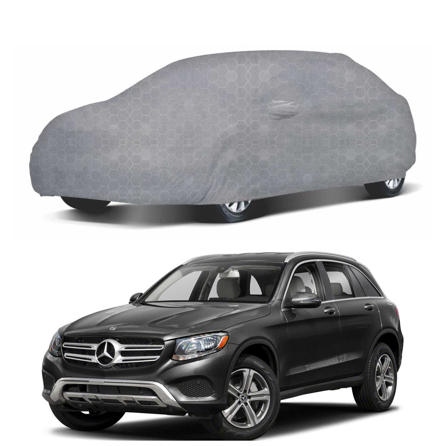 Oshotto 100% Dust Proof, Water Resistant Grey Car Body Cover with Mirror Pocket For Mercedes Benz GLC