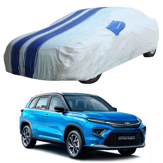 Oshotto 100% Blue dustproof and Water Resistant Car Body Cover with Mirror Pockets For Toyota Urban Cruiser Hyryder 2022 Onwards