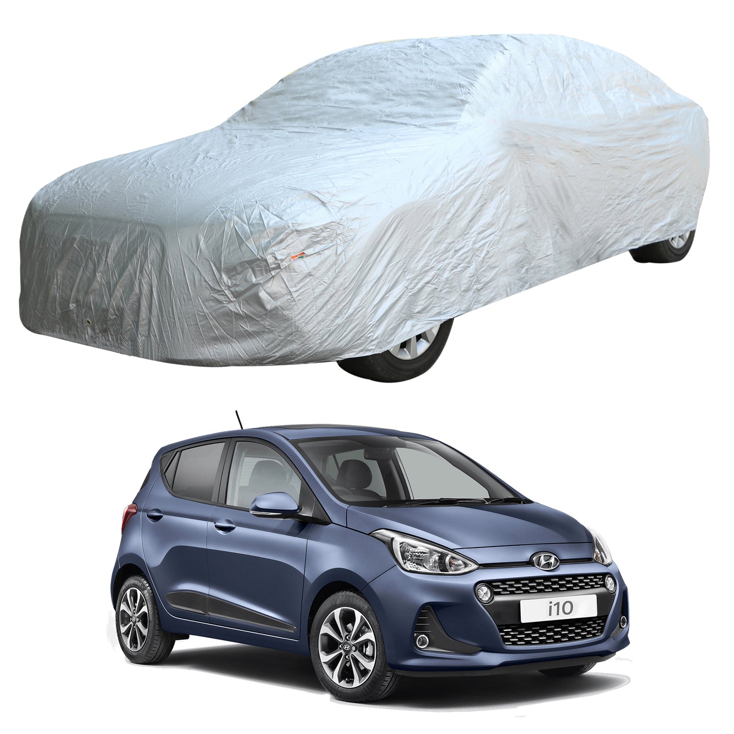 Oshotto Silvertech Car Body Cover (Without Mirror Pocket) For Hyundai i10 - Silver