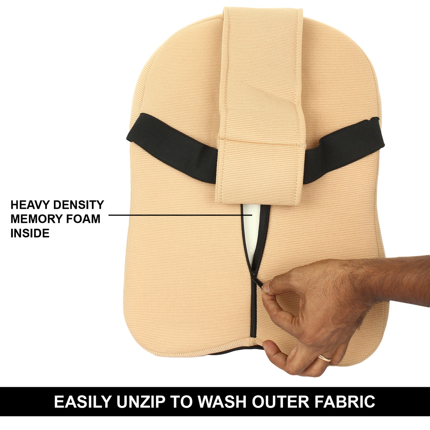 Oshotto Memory Foam, Air Fabric and Ergonomic Design Car Seat Neck Rest Cushion, Head Rest Pillow to Protect Neck & Vertebra for All Vehicles (Beige)