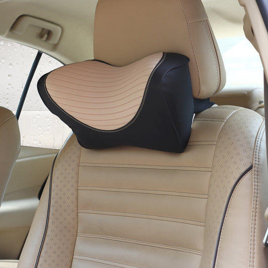 Oshotto Memory Foam (NR-07) Car Neck Rest, Neck Support for All Cars (Black, Beige)