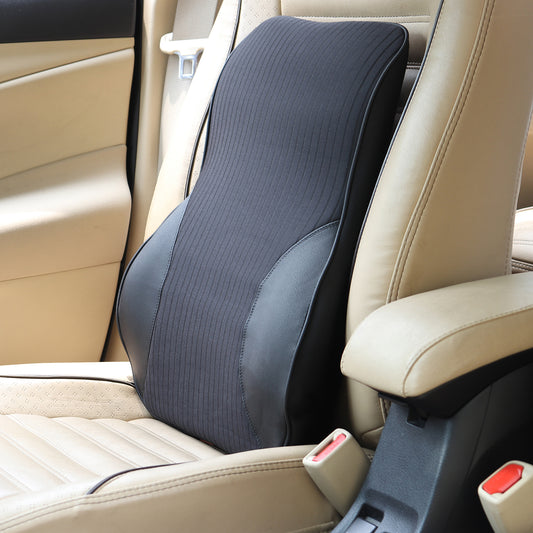 Oshotto Leatherite Finish Lumbar Support for Office Chair | Back Pillow for Car | Memory Foam Orthopedic Cushion - Provides Low Back Support (Black)