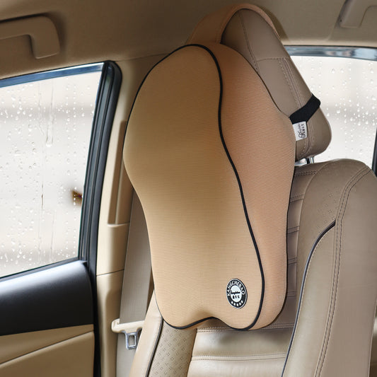 Oshotto Memory Foam, Air Fabric and Ergonomic Design Car Seat Neck Rest Cushion, Head Rest Pillow to Protect Neck & Vertebra for All Vehicles (Beige)