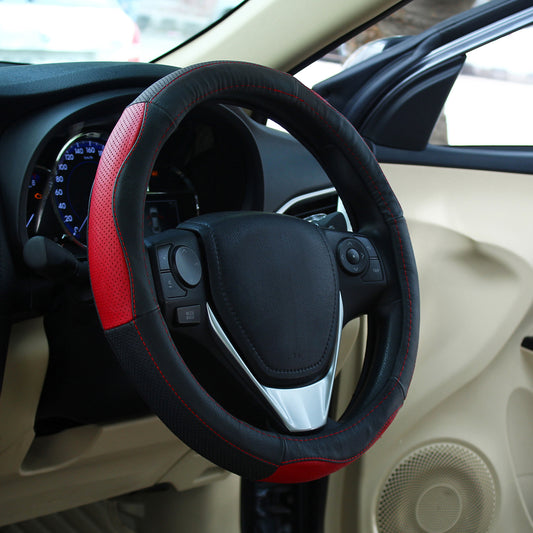 Oshotto SC-007 Leather Car Steering Cover (Black and Red,Medium)