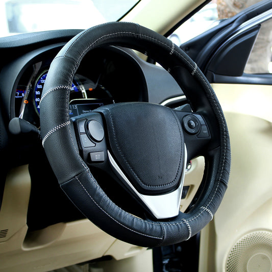 Oshotto SC-006 Leather Car Steering Cover (Black,Medium)
