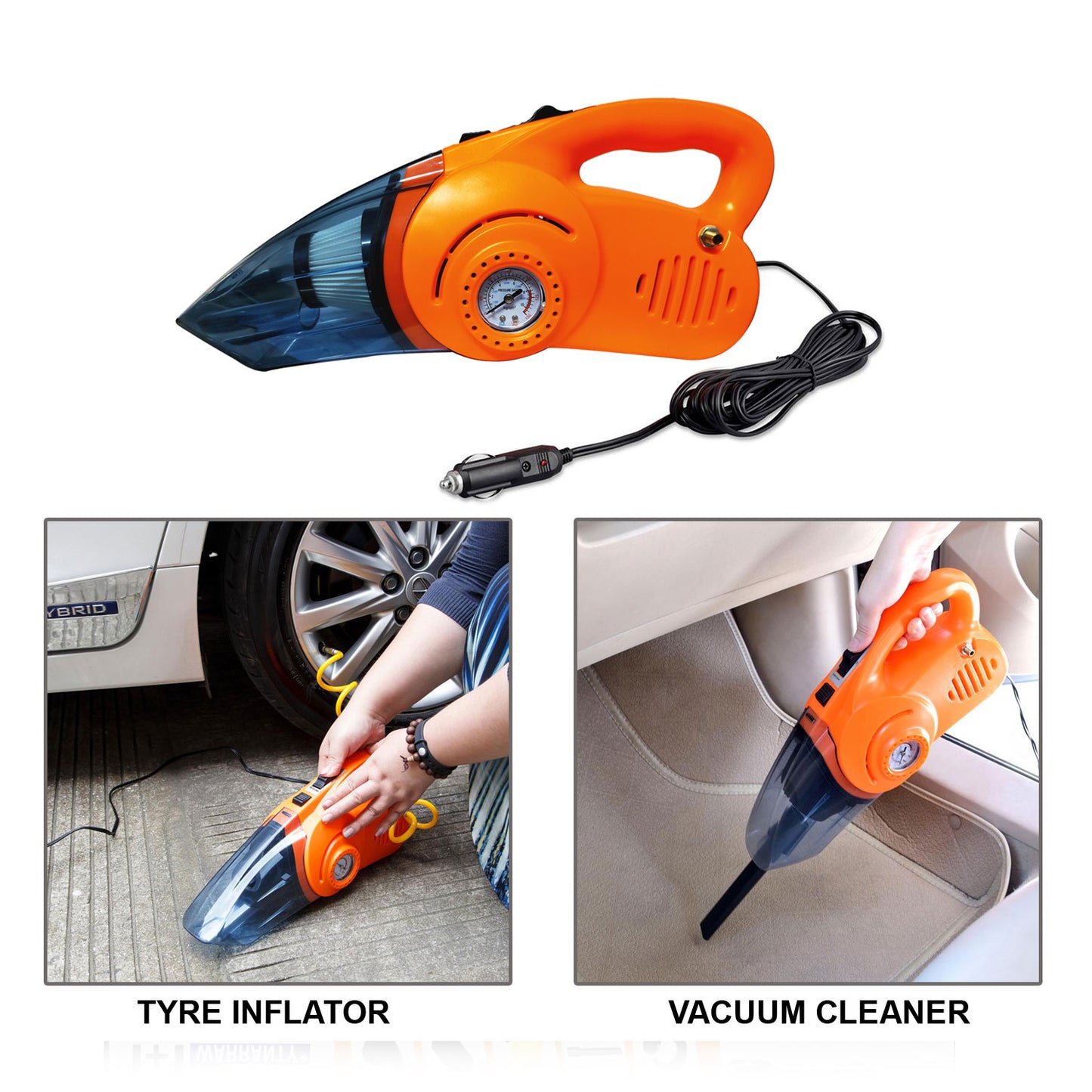 Oshotto 100W Heavy Duty Car Vacuum Cleaner Cum 120W Heavy Duty OSHO-102/O Air Compressor/Tyre Inflator (2 in 1)-Orange