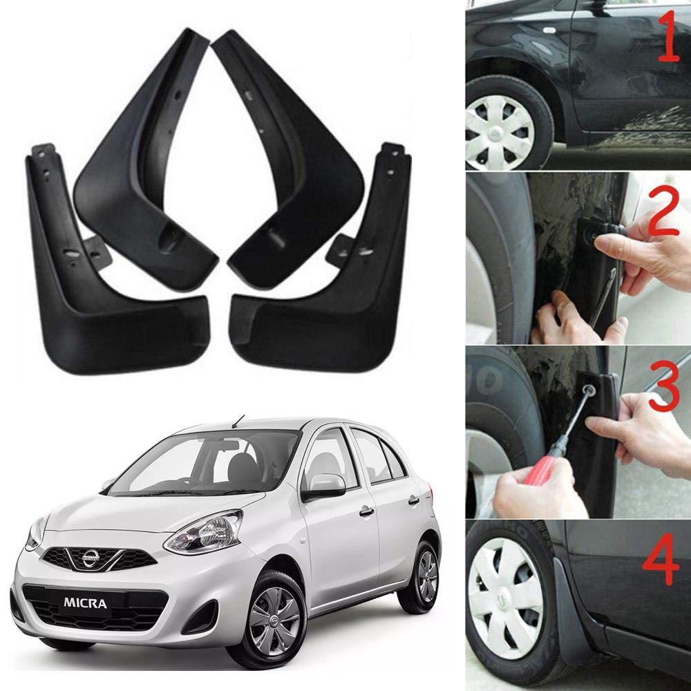 Oshotto Mud Flap (O.E.M Type) For Nissan Micra 2014,2015,2016,2017,2018,2019,2020 (T-II) (Set of 4)