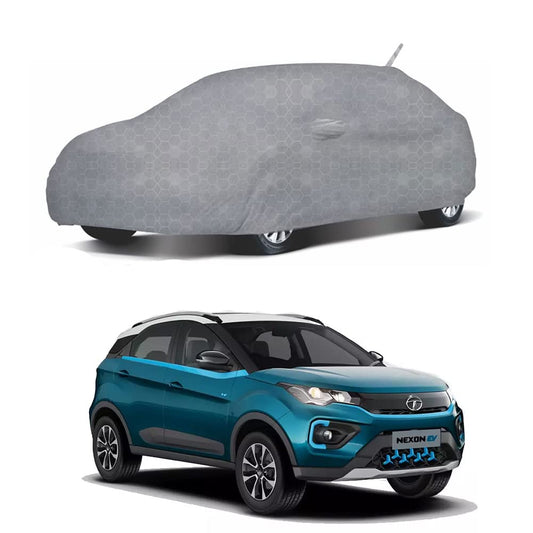 Oshotto 100% Dust Proof, Water Resistant Grey Car Body Cover with Mirror & Antenna Pocket For Tata Nexon ev