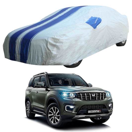 Oshotto 100% Blue dustproof and Water Resistant Car Body Cover with Mirror Pockets For Mahindra Scorpio N 2022 Onwards