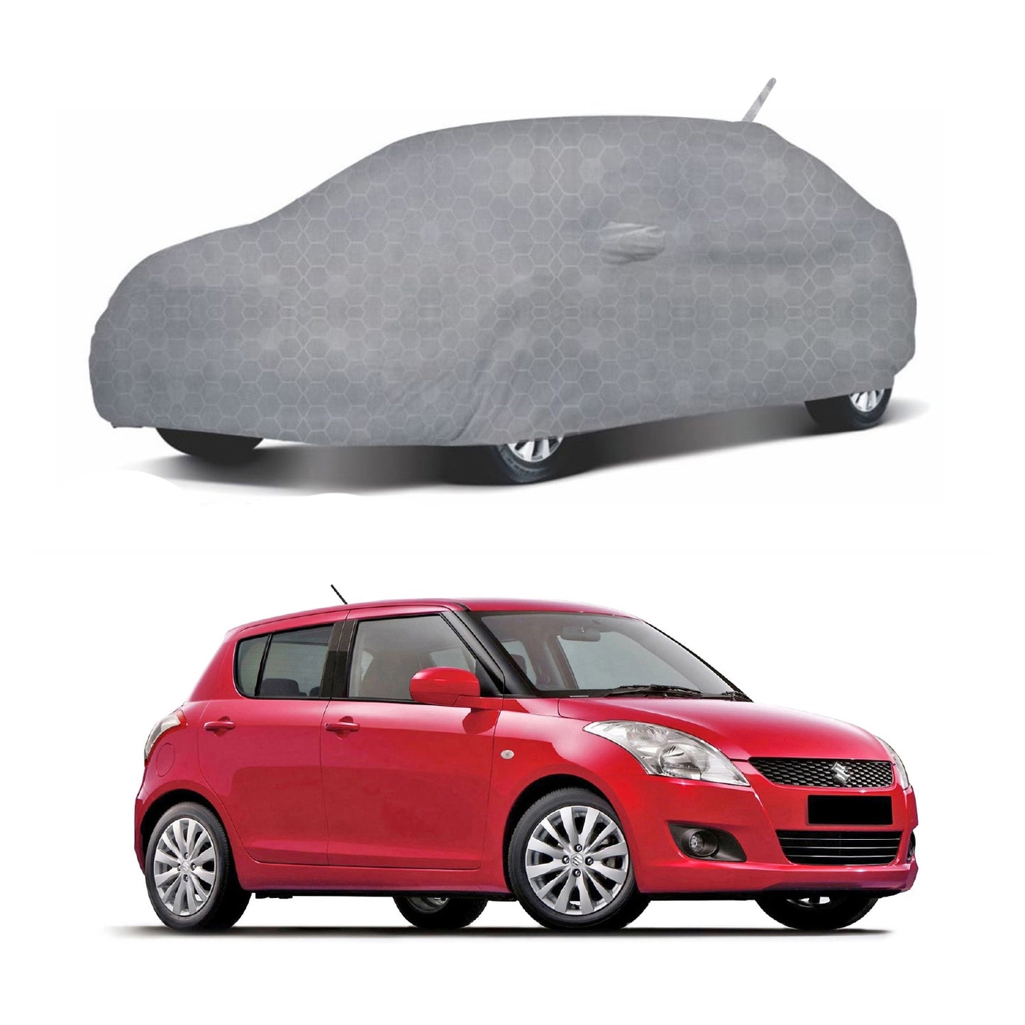 Oshotto 100% Dust Proof, Water Resistant Grey Car Body Cover with Mirror & Antenna Pocket For Maruti Suzuki Swift 2011-2023