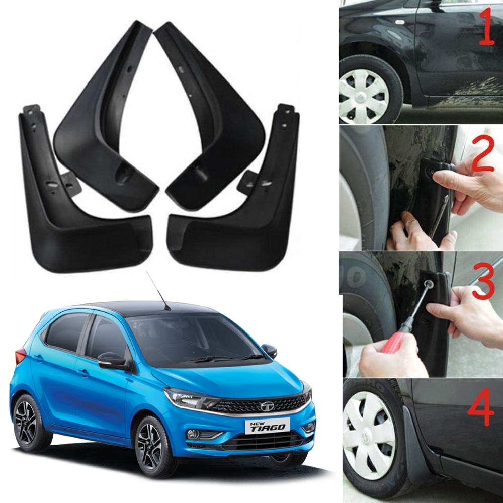 Oshotto Mud Flap (O.E.M Type) For Tata Tiago 2020 (T-II) (Set of 4), Black