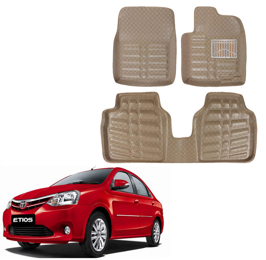 Oshotto 4D Artificial Leather Car Floor Mats For Toyota Etios - Set of 3 (2 pcs Front & one Long Single Rear pc) - Beige