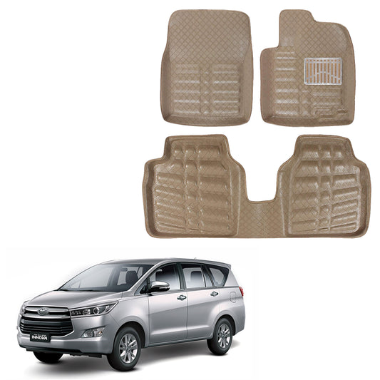 Oshotto 4D Artificial Leather Car Floor Mats For Toyota Innova - Set of 5 (Complete Mat with 3rd Row and Dicky) - Beige