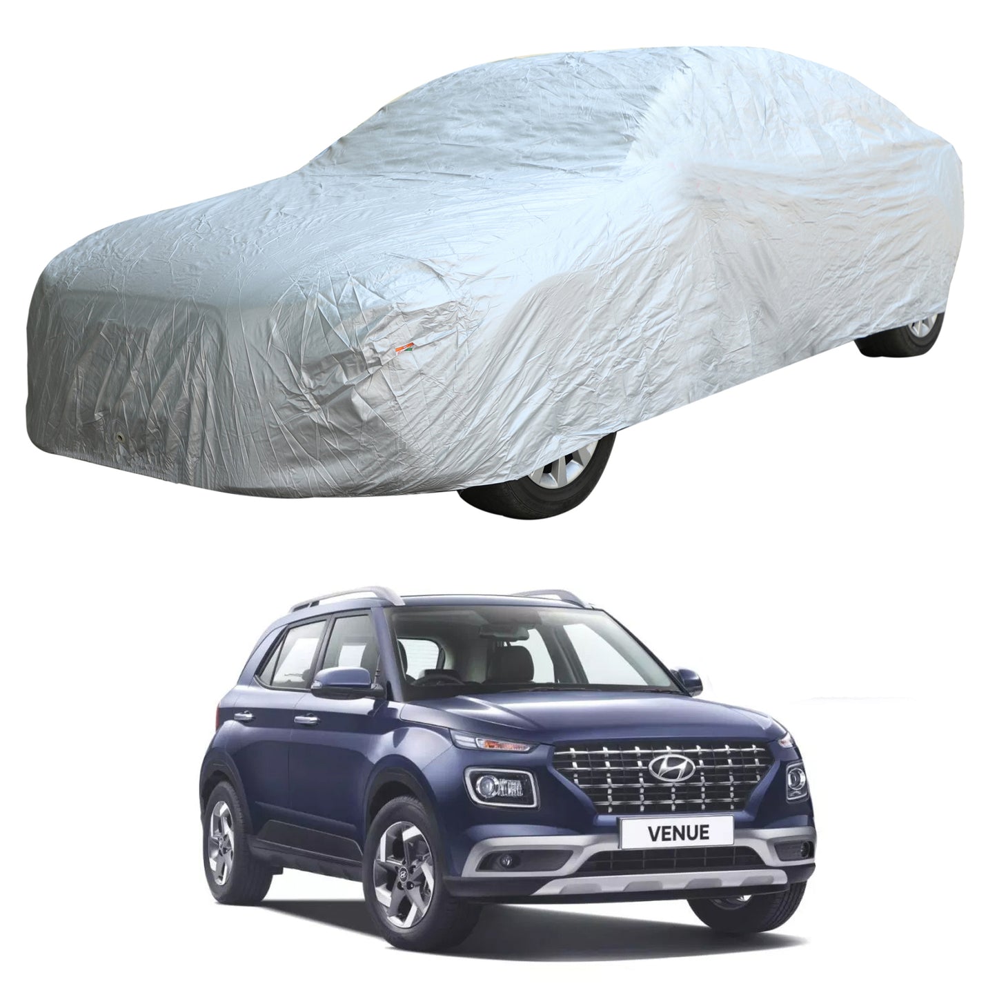 Oshotto Silvertech Car Body Cover (Without Mirror Pocket) For Hyundai Venue - Silver
