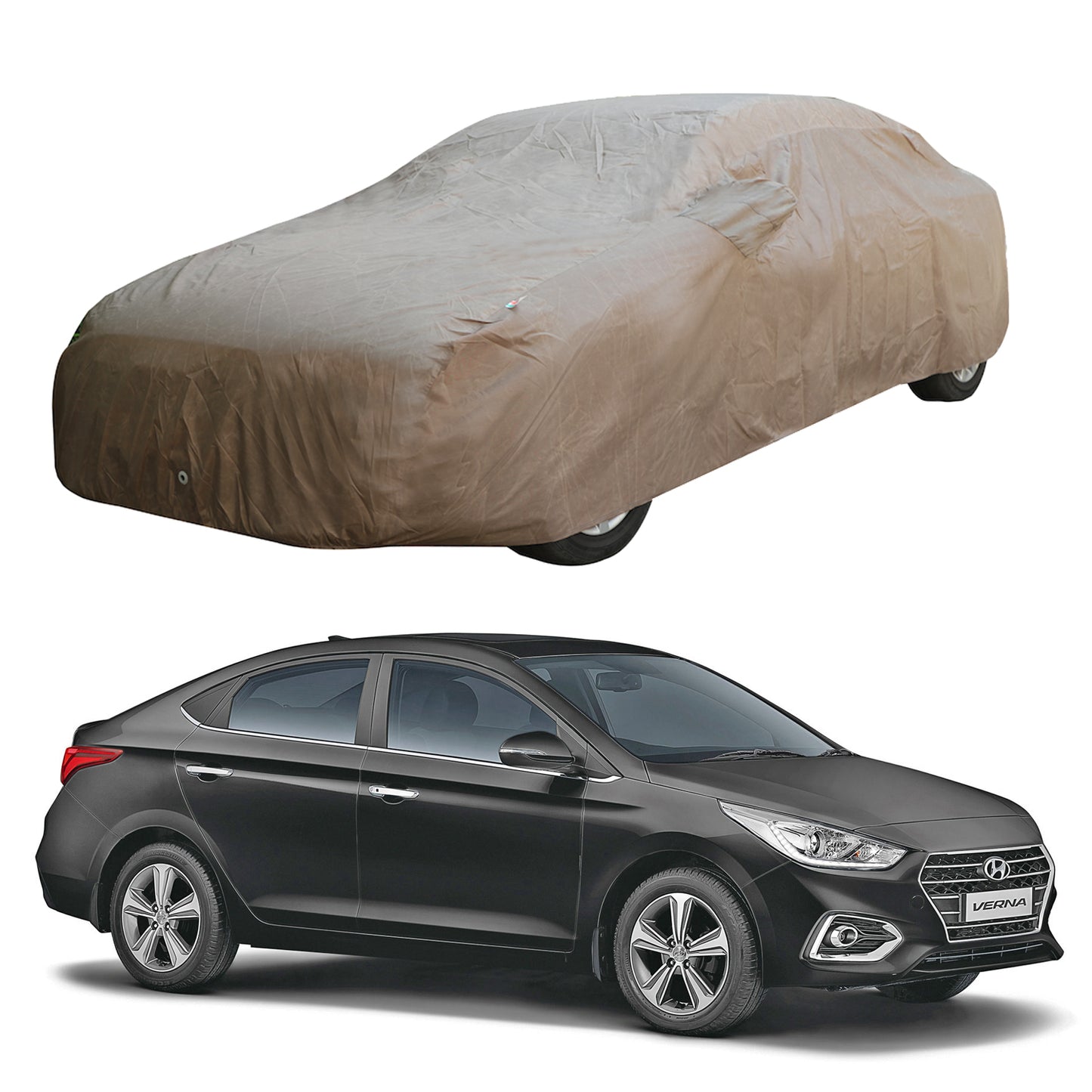 Oshotto Brown 100% Waterproof Car Body Cover with Mirror Pockets For Hyundai Verna Old