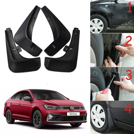 Oshotto Mud Flap (O.E.M Type) For Volkswagen Virtus (Set of 4, Black)