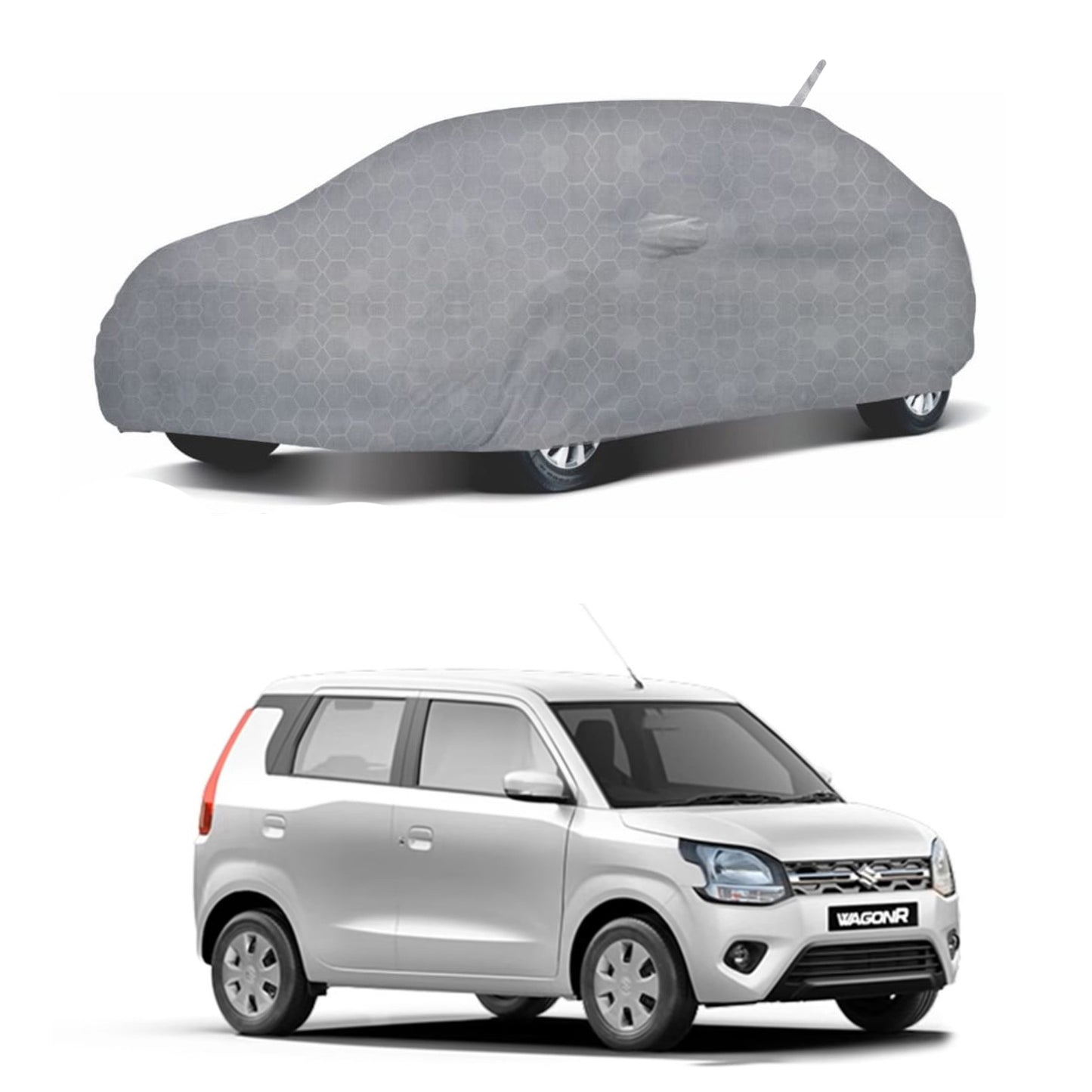 Oshotto 100% Dust Proof, Water Resistant Grey Car Body Cover with Mirror & Antenna Pocket For Maruti Suzuki WagonR 2019-2023