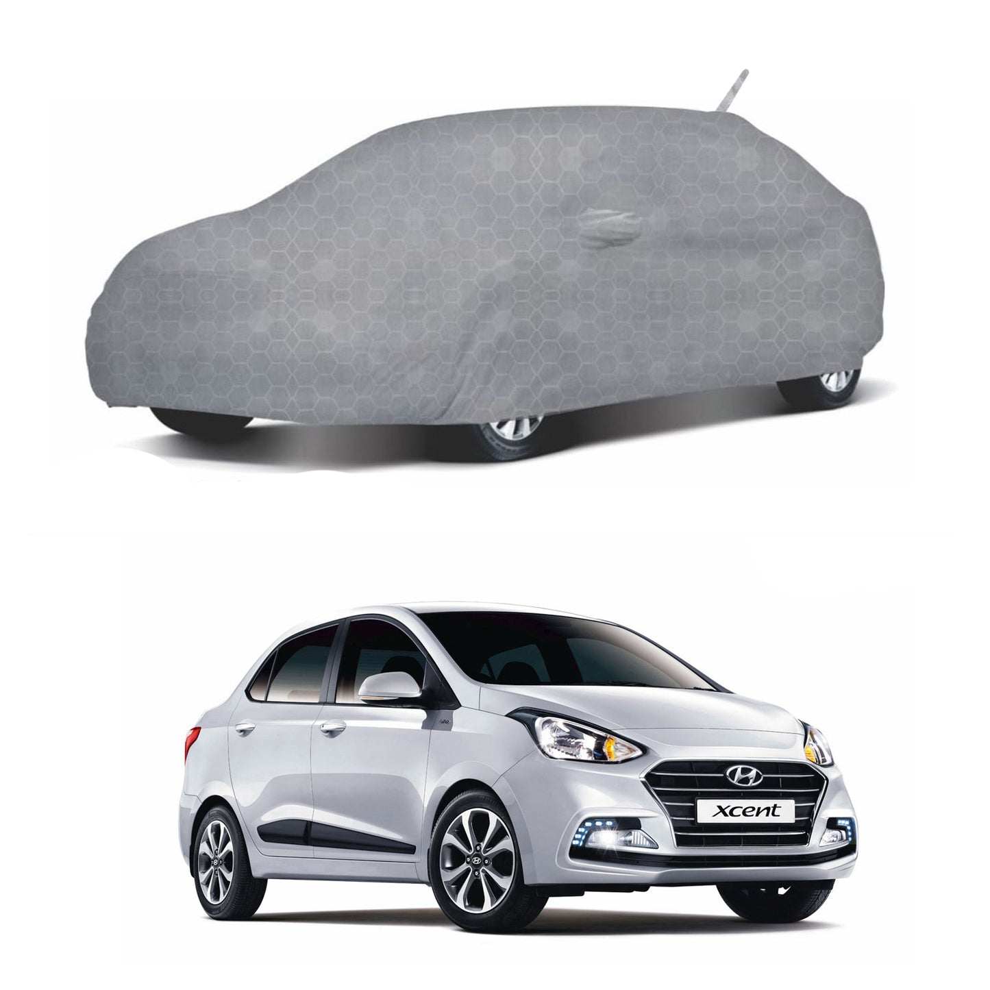 Oshotto 100% Dust Proof, Water Resistant Grey Car Body Cover with Mirror & Antenna Pocket For Hyundai Xcent