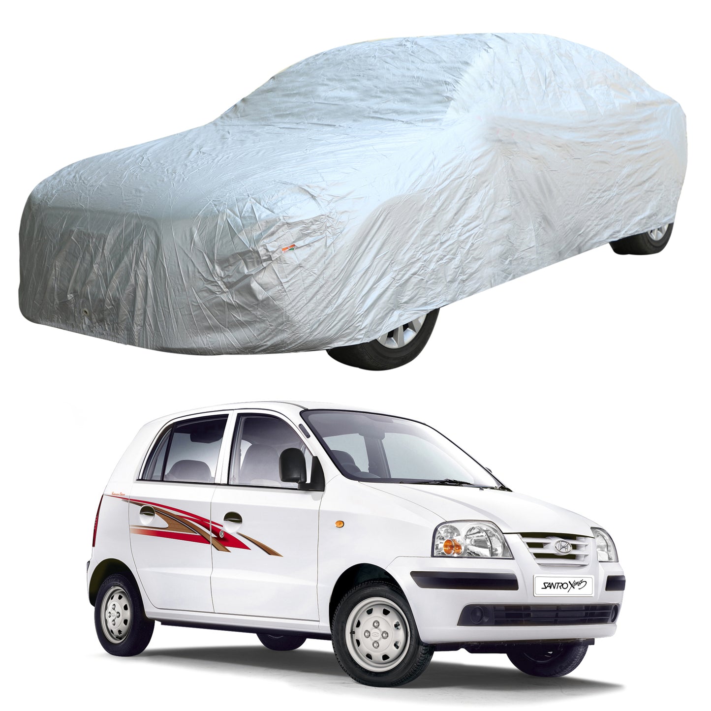 Oshotto Silvertech Car Body Cover (Without Mirror Pocket) For Hyundai Santro Xing Old - Silver