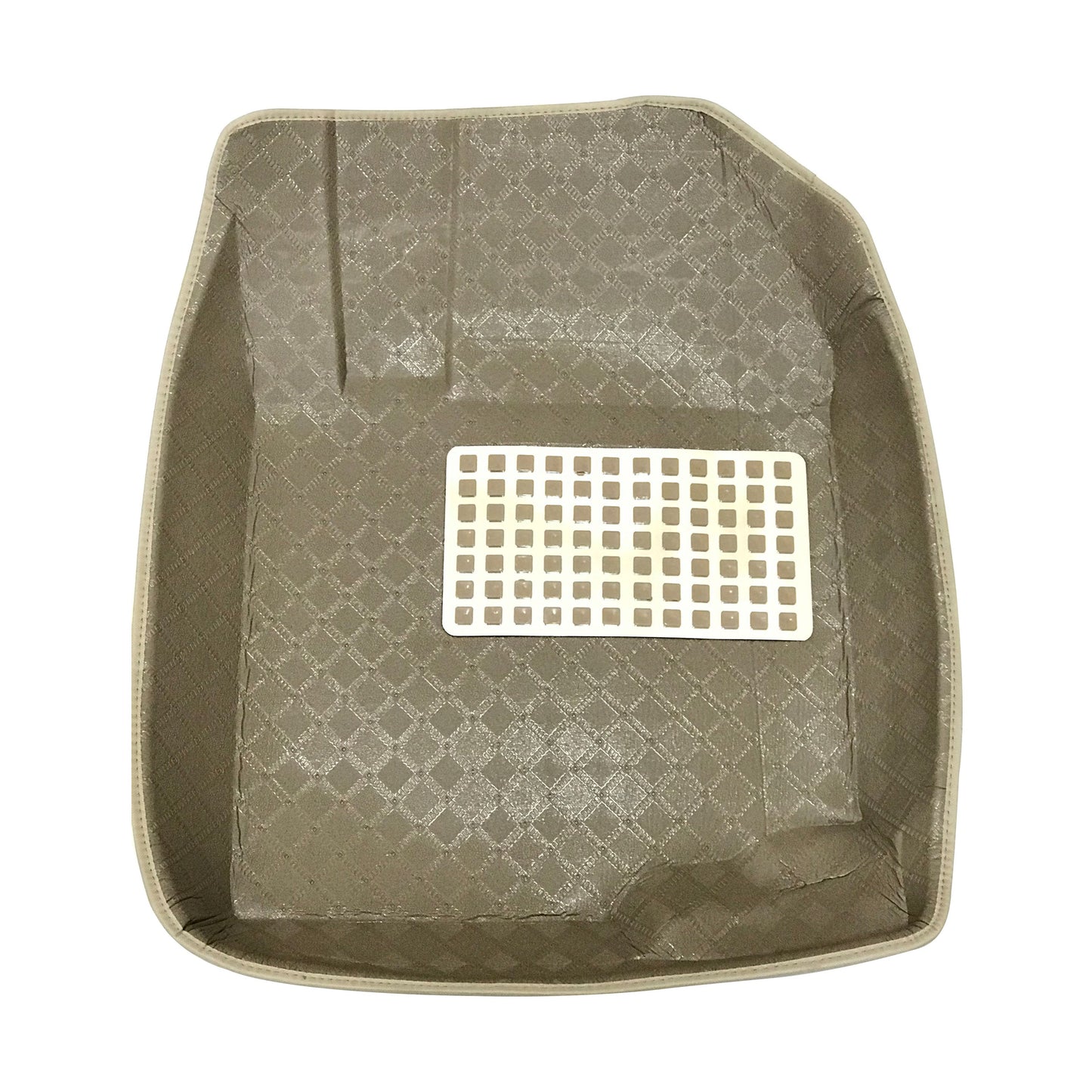 Oshotto 4D Artificial Leather Car Floor Mats For Hyundai Xcent - Set of 3 (2 pcs Front & one Long Single Rear pc) - Beige