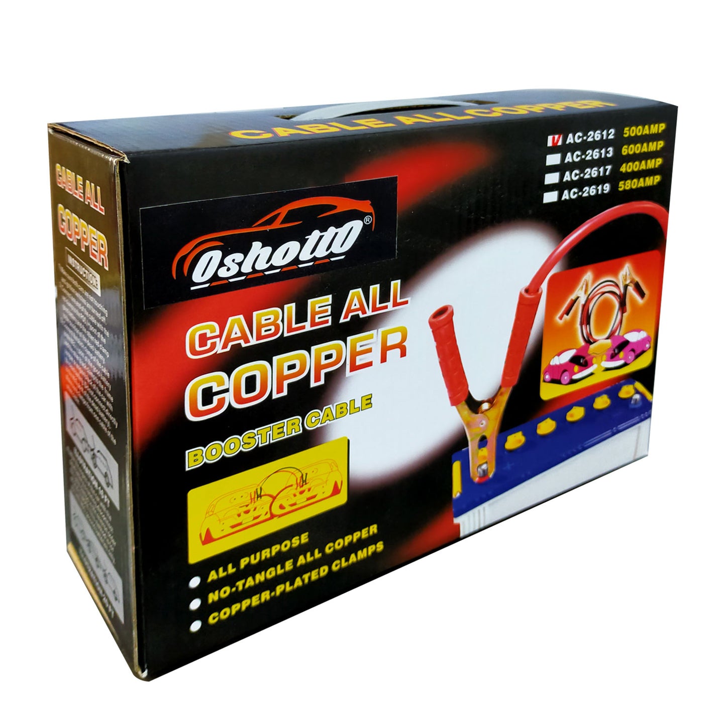 Oshotto 500 AMP Tangle Free Jumper Cable with Copper Aligator Clamps (2 Meter / 6 Feet)