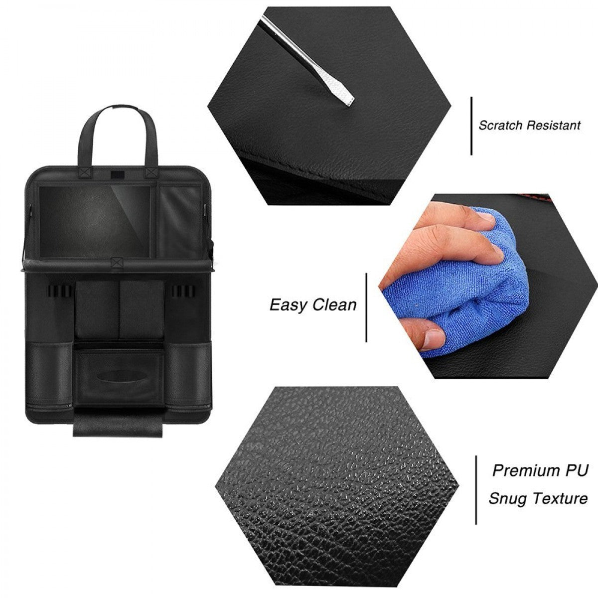 Oshotto Car Backseat Storage Organizer Phone Holder,Multi-Pocket for Bottles, Tissue Boxes,Kids Toy Storage and Great Travel Accessory for All Cars (Black)
