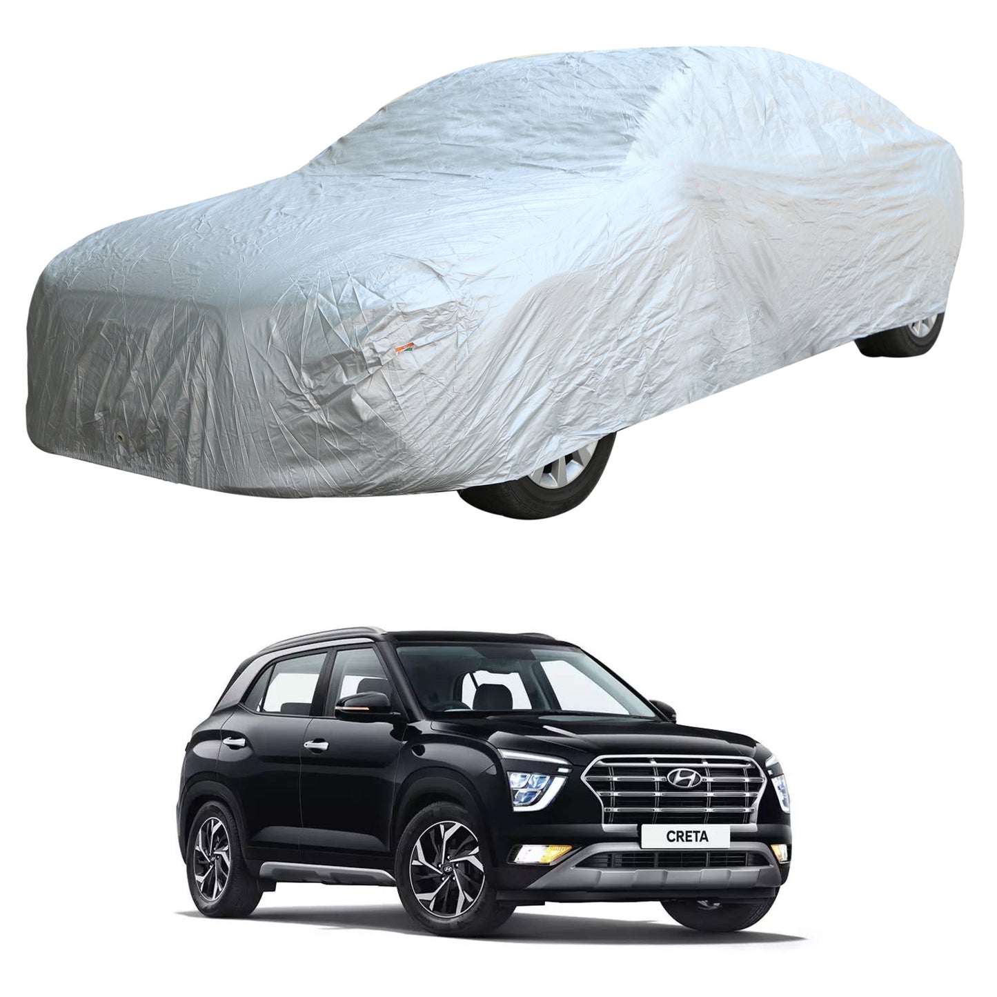 Oshotto Silvertech Car Body Cover (Without Mirror Pocket) For Hyundai Creta 2020-2023 - Silver