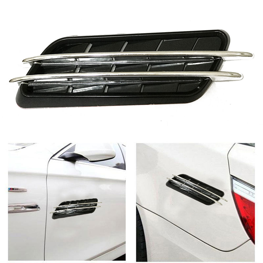Oshotto 2Pcs ZW-5113 Car Decorative Electroplate Air Flow Intake Scoop Turbo Bonnet Vent Hood Universal For All Cars (Black)