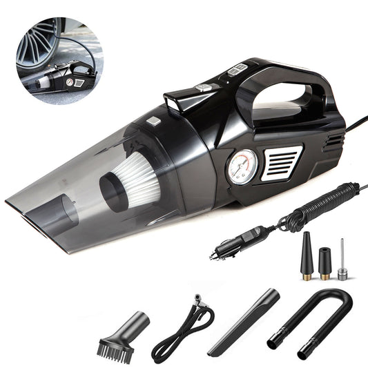 Oshotto 3-in-1 (OSHO-103/BL) Tire Inflator Portable Car Vacuum Cleaner, with Tire Pressure Gauge and LED Light, 12V DC Air Compressor Pump, 15FT Cord with HEPA Filter and Nozzles
