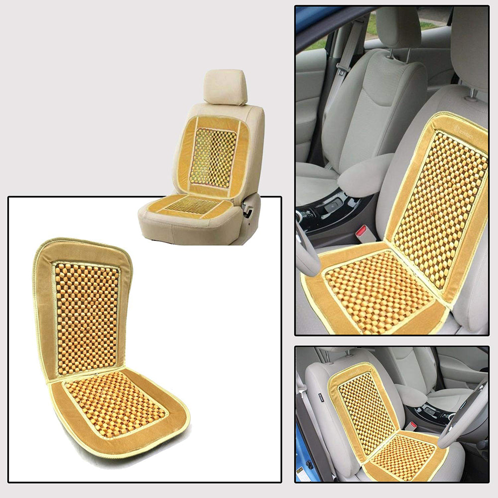 Oshotto Car Wooden Bead Seat Cushion with Velvet Border for All Cars - (Beige) - 1 Piece