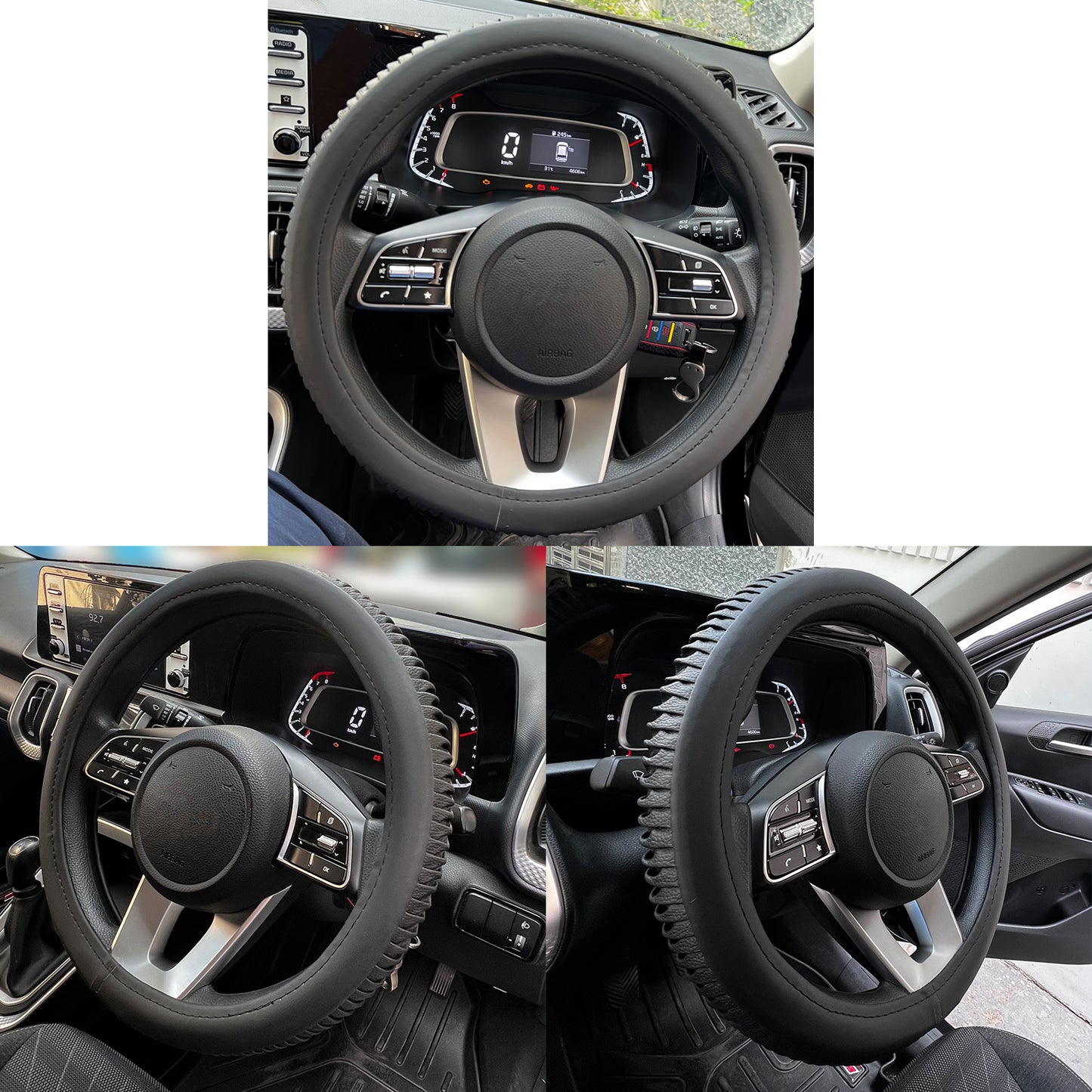Oshotto SC-15 Fiber Leather Car Steering Cover For All Cars (Black)