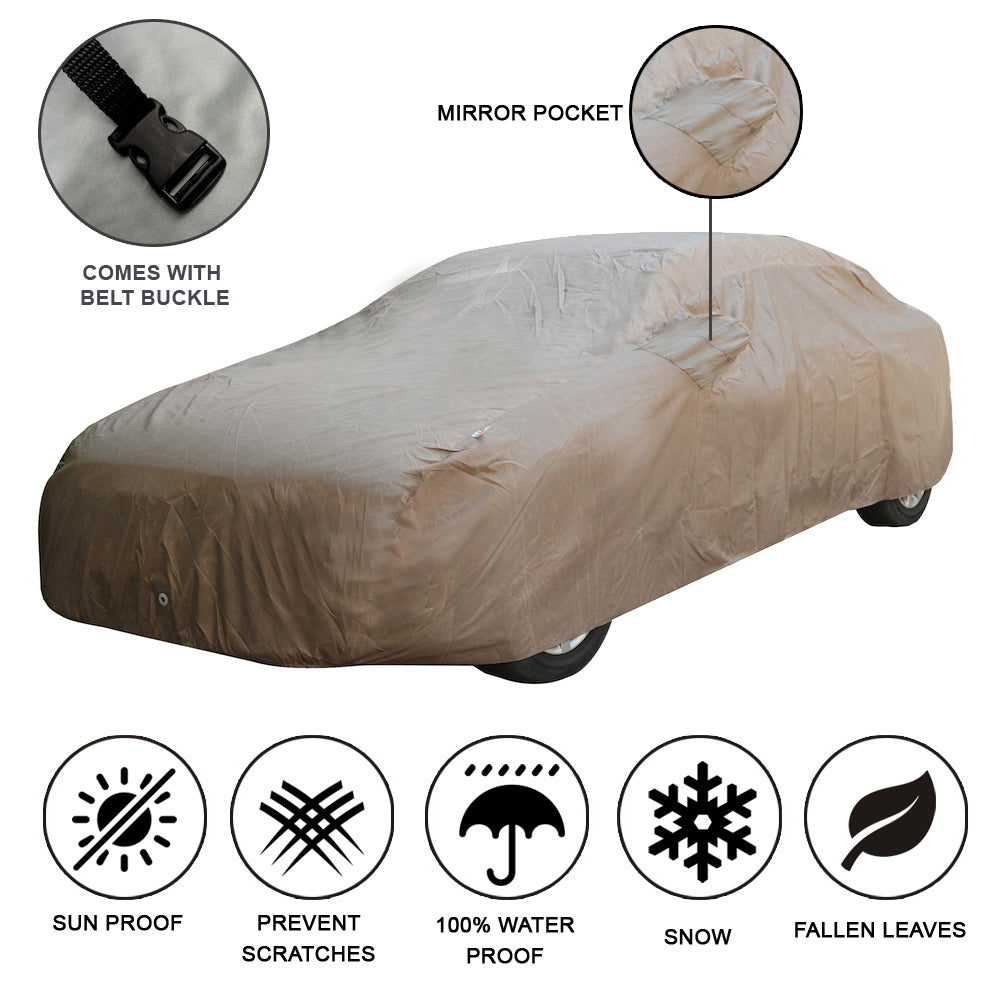 Oshotto Brown 100% Waterproof Car Body Cover with Mirror Pockets For Chevrolet Aveo
