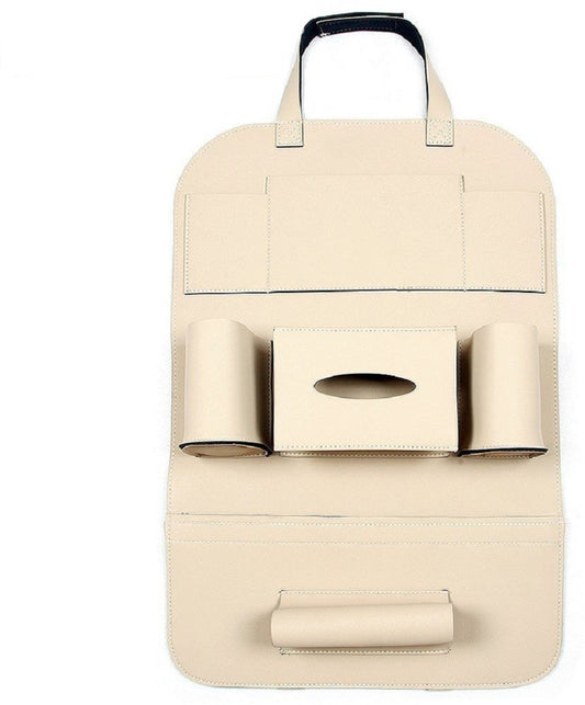Oshotto Car Backseat Storage Organizer Phone Holder,Multi-Pocket for Bottles, Tissue Boxes,Kids Toy Storage and Great Travel Accessory for All Cars (Beige)